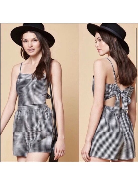 Kendall & Kylie Pants - Kendall & Kylie Gingham Checkered Print Black and White Romper